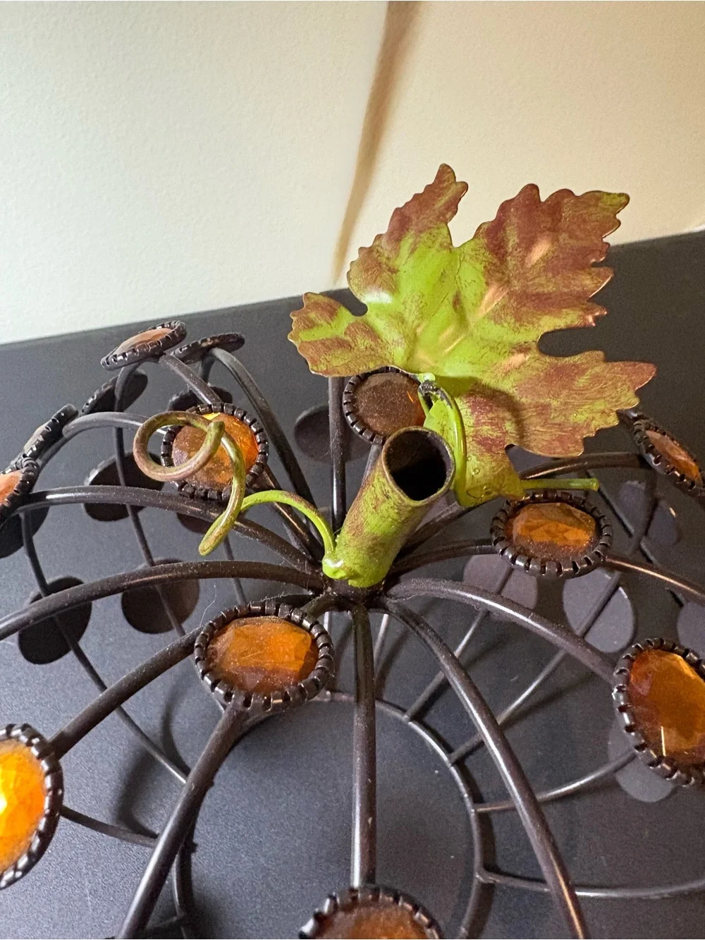 Pink Zebra Black Metal Pumpkin with Amber Gems cover